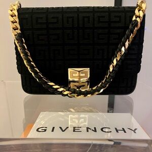 GIVENCHY Canvas Woven Embroidered Small 4G Bag With Chain Black